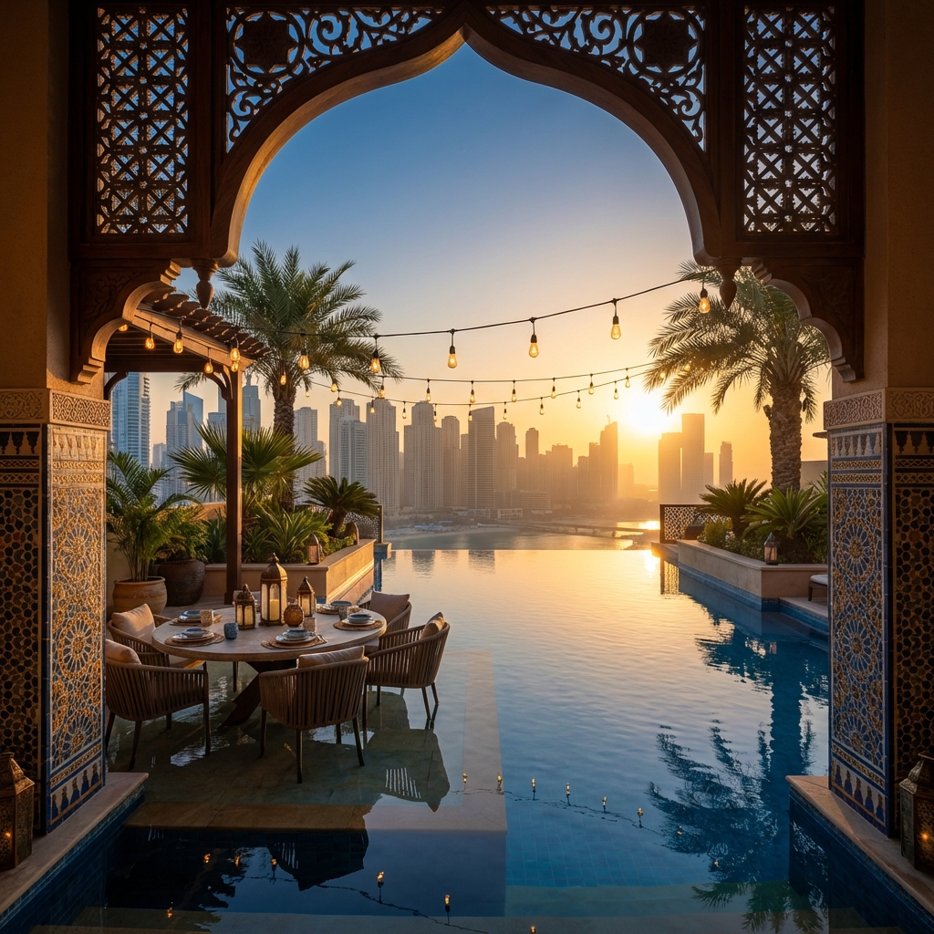 tengerparti, medence, panoráma, naplemente fényben — professzionális ingatlanfotó